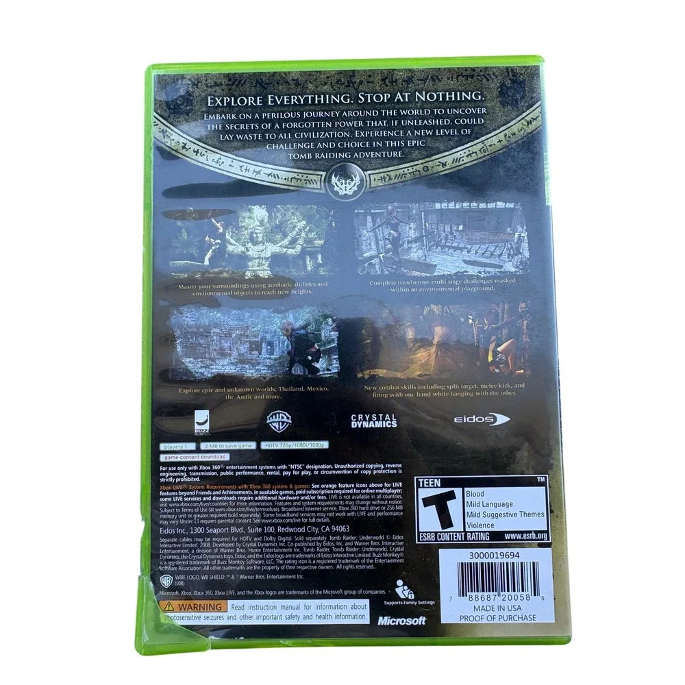 Tomb Raider Underworld Xbox 360 Live Microsoft 2008 NTSC Complete w‎ Manual CIB
